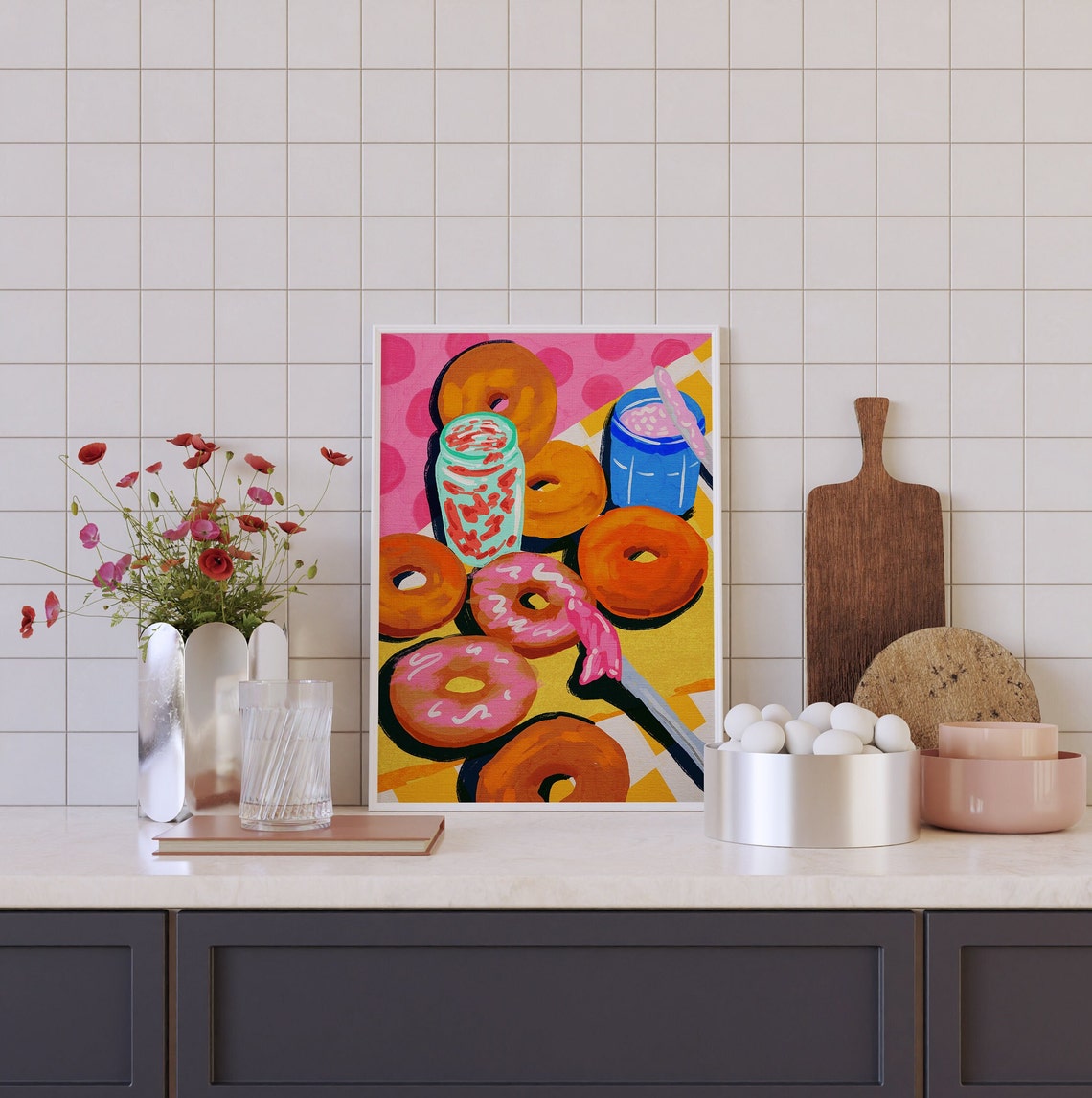 Bagels And Jams Illustration Colorful Kitchen Art Print