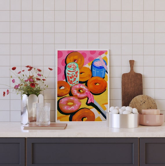 Bagels And Jams Illustration Colorful Kitchen Art Print