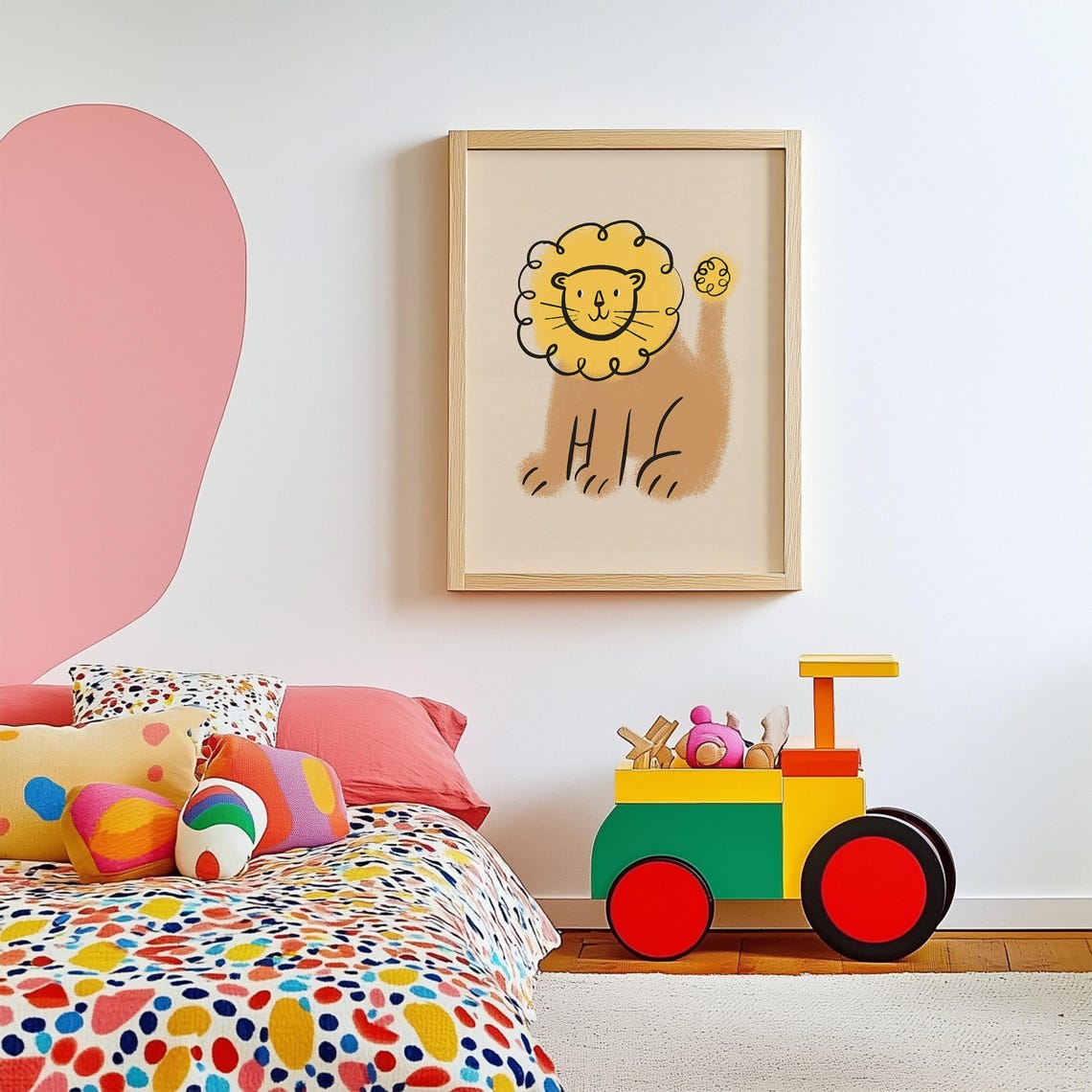 Trendy Lion Nursery Print, Eclectic Kids Wall Art