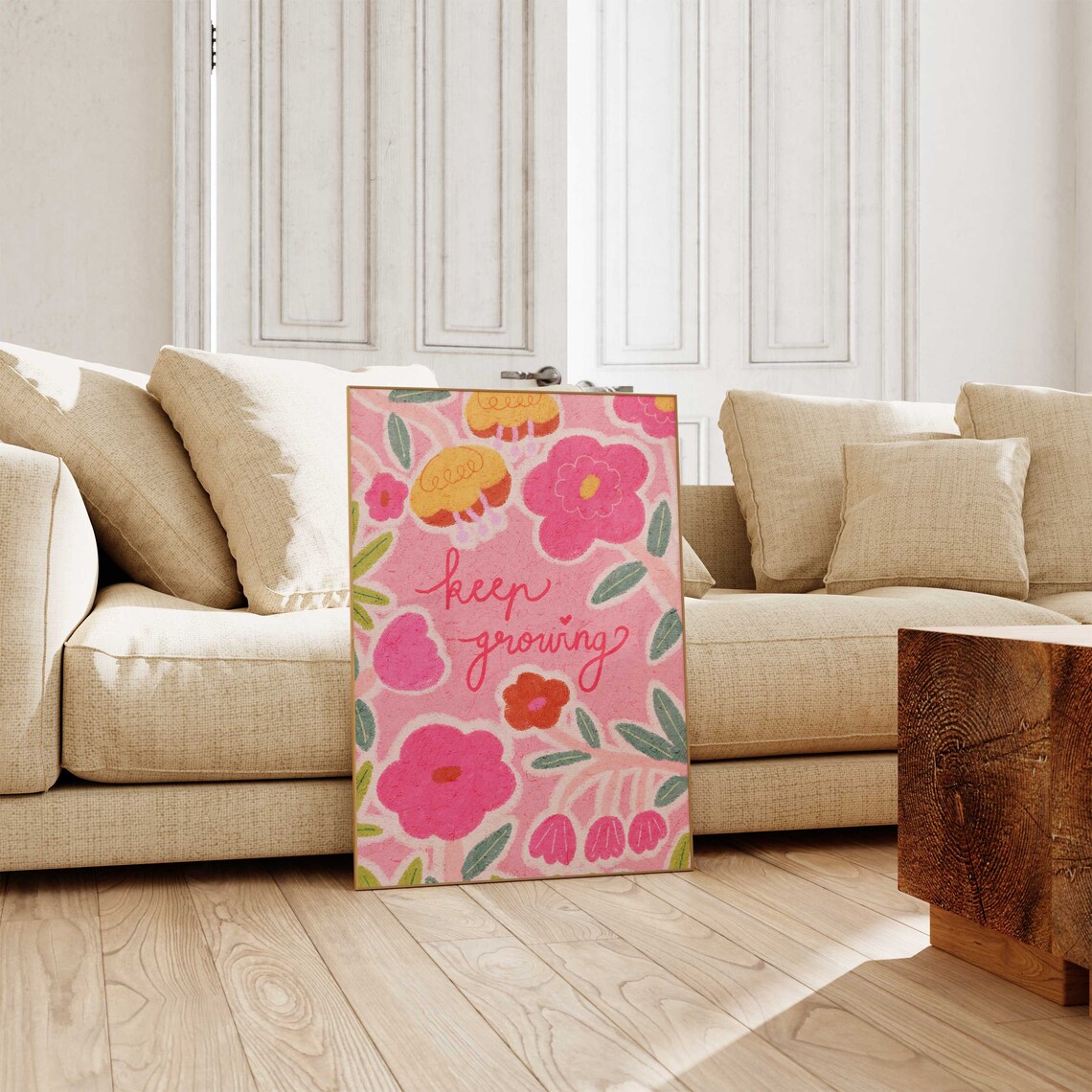 Floral Keep Growing Typography Art Print