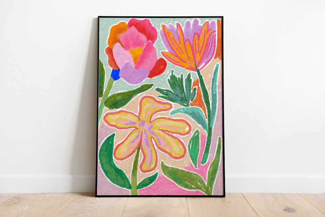 Abstract Floral Botanical Art Print, Eclectic Style