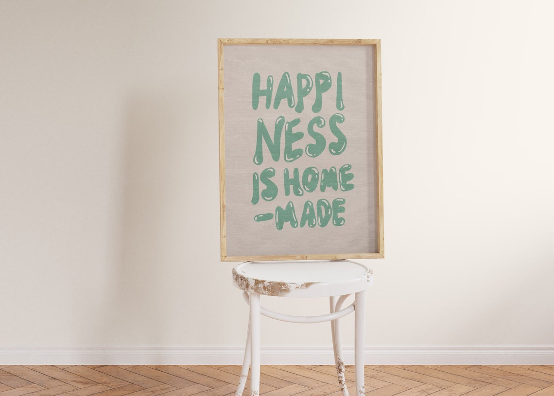 Happiness Is Homemade Green Bubble Letters Cozy Kitchen Wall Art