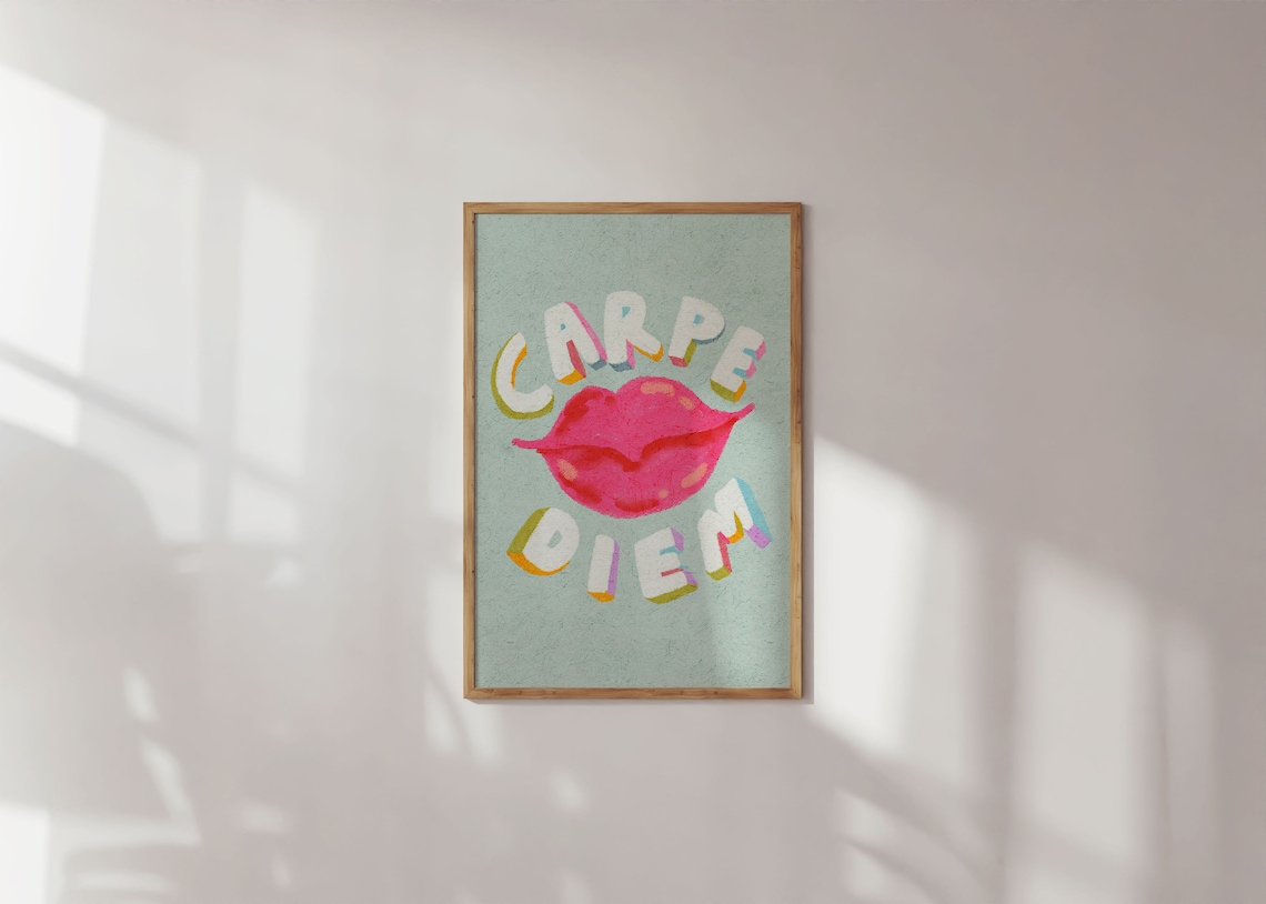 Carpe Diem Pink Lips Motivational Typography Poster