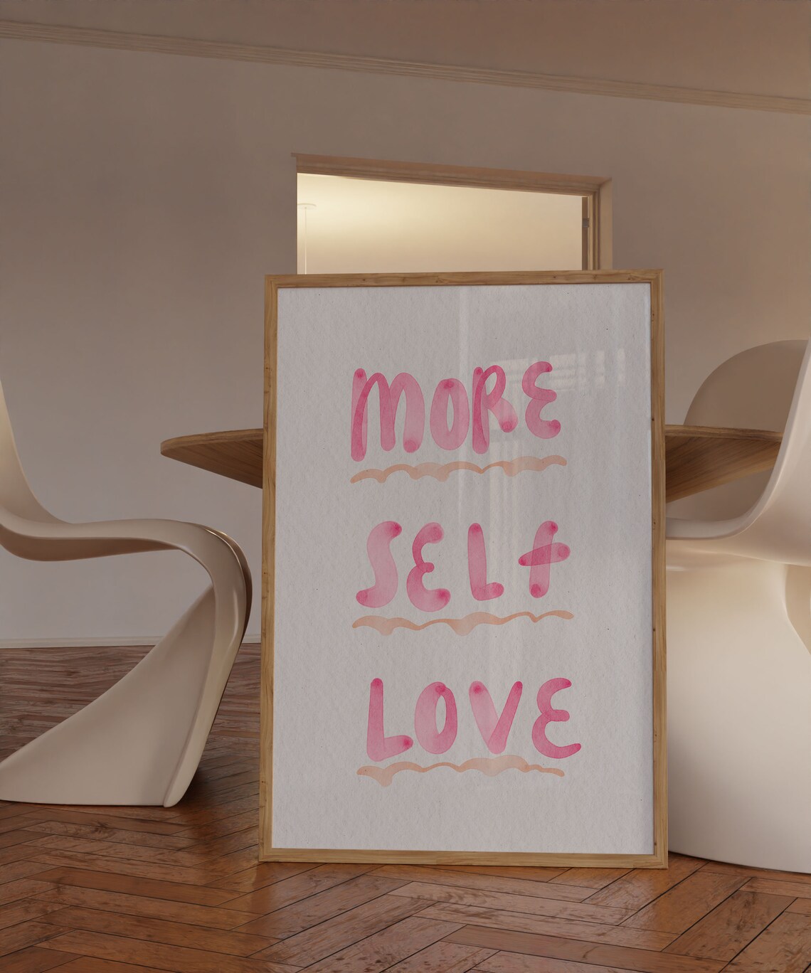 More Self Love Pink Watercolor Letters Affirmation Quote Wall Art