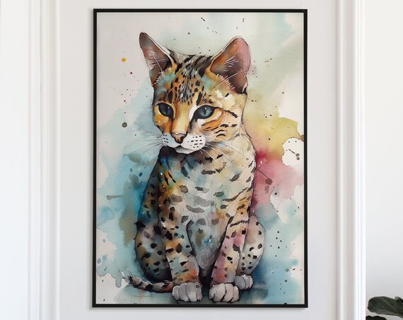 Spotted Kitten Watercolor Portrait Cute Baby Cat Animal Poster