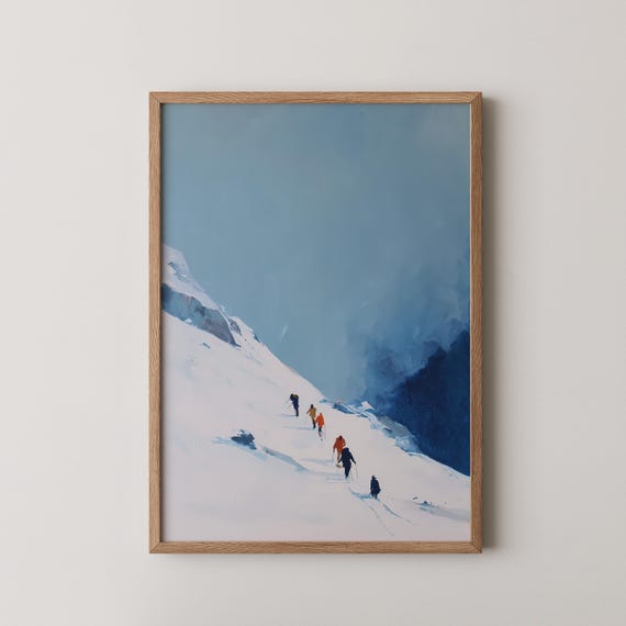 Abstract Ski Poster Mountain Climbers Art Print