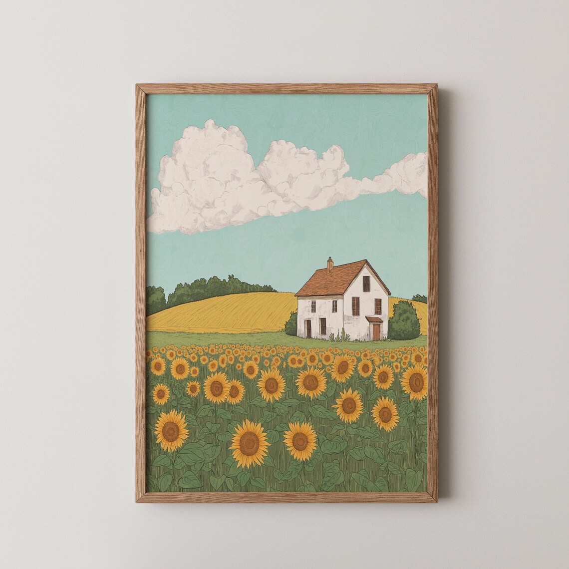 Sunflower Field Farmhouse Country Floral Summer Landscape Poster