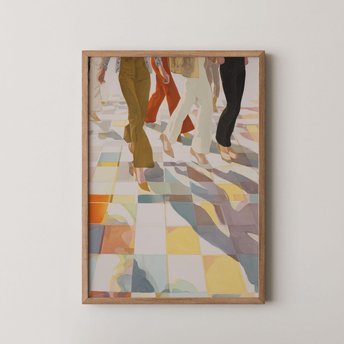Whimsical Dancing Women Retro 70s Flared Pants Dance Wall Art