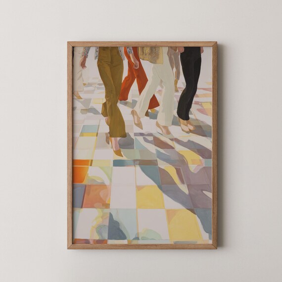 People Dancing Painting Whimsical Dance Wall Art 70s Line Dancers Prints