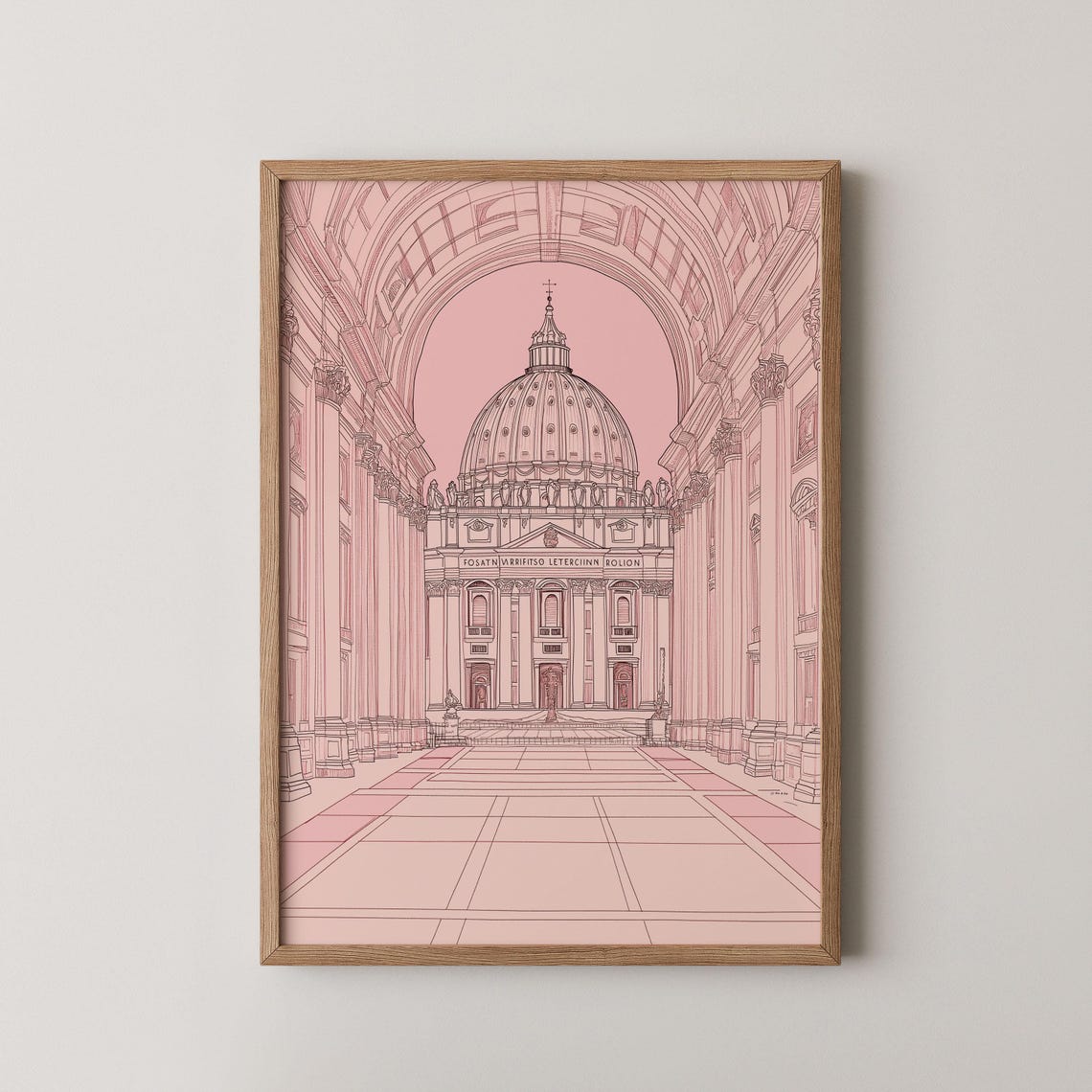 Saint Peters Basilica Dome Blush Pink Line Drawing Vatican Art Poster