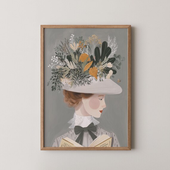 Anne of Green Gables Redhead Reader Floral Bonnet Literary Art Print