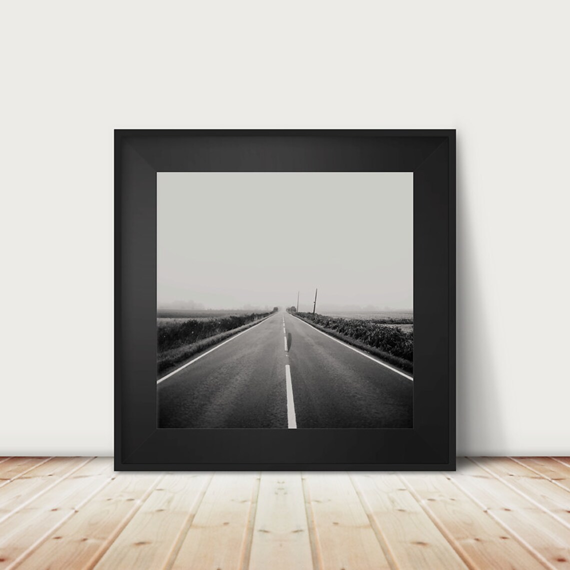 Foggy Country Road Black And White Minimalist Photography Wall Art