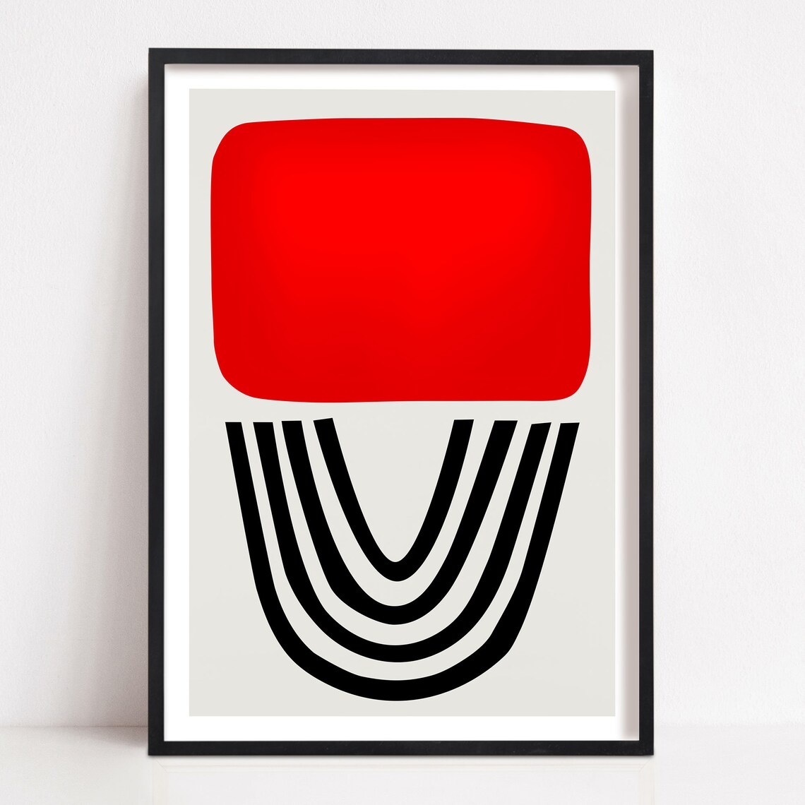 Red Abstract Lipstick Print, Mid-Century Modern