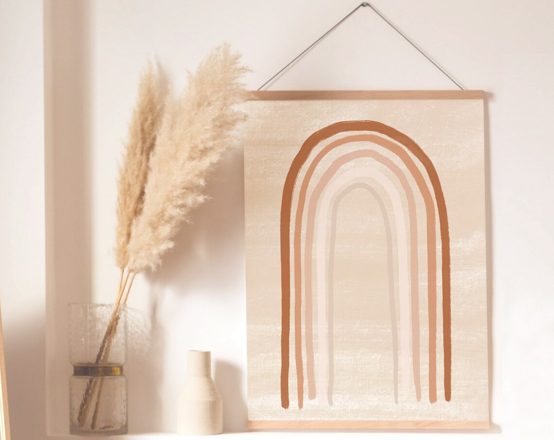 Earthy Terracotta Rainbow Arch Boho Nursery Abstract Art Poster