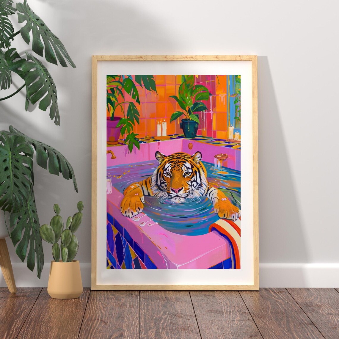 Tiger Bathroom Wall Art, Maximalist Decor Print