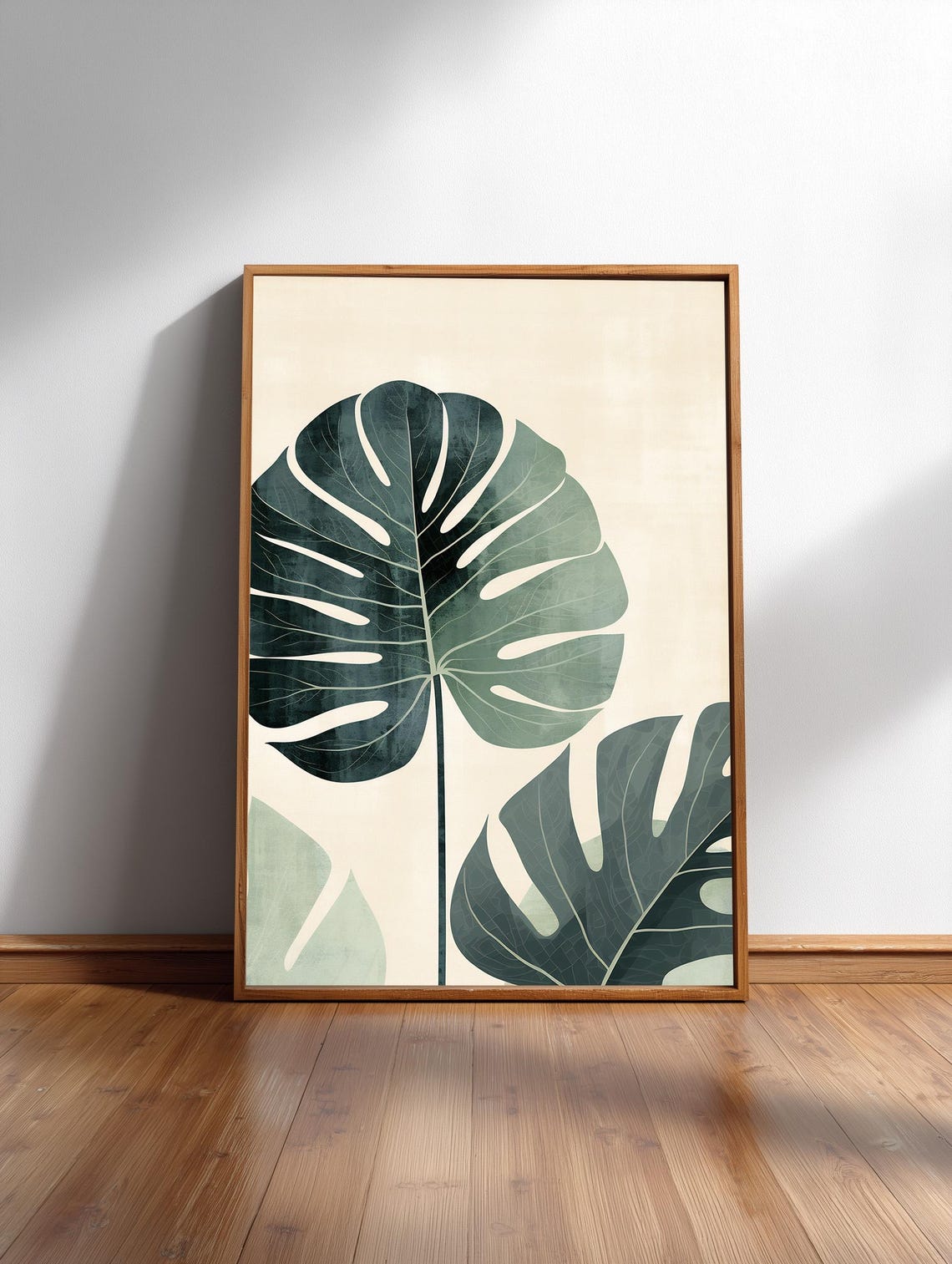 Sage Green Monstera Japandi Botanical Wall Art