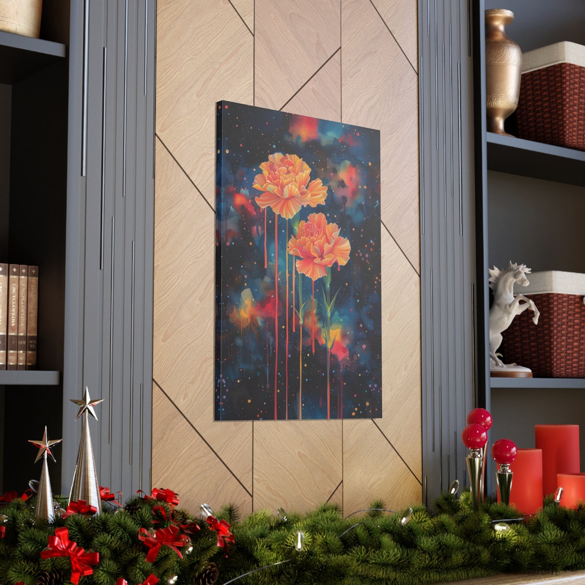 Orange Carnations Blooming Against a Starry Cosmic Night Sky Poster - Image 3