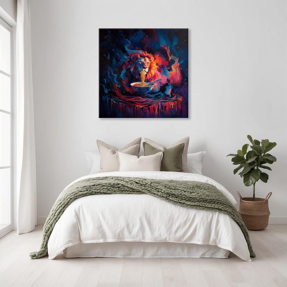 Maximalist Eclectic Ramen Lion Print Bold Altered Animal Portrait Fantasy Fun Colorful Renaissance Rustic Art
