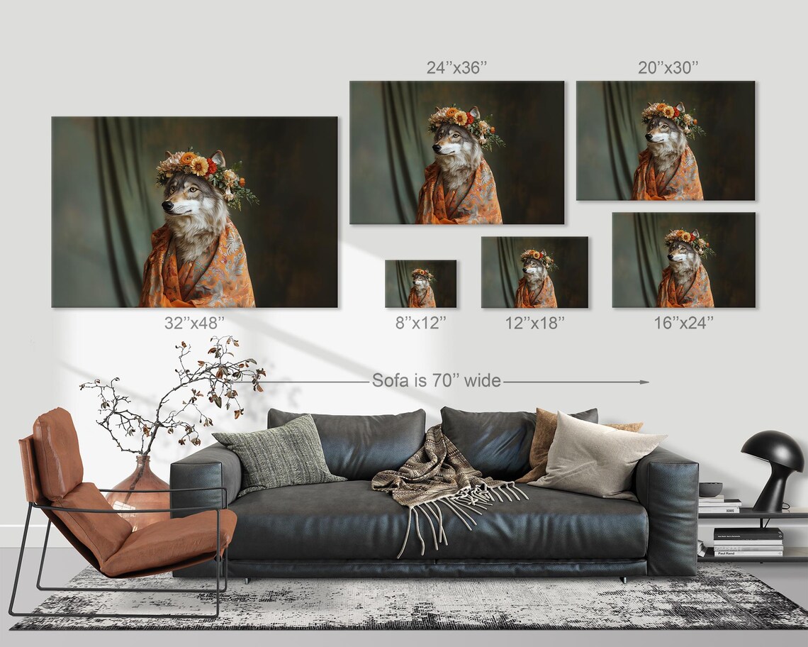 Wolf Fashionista Portrait With Floral Crown And Kimono Robe Poster - Image 3