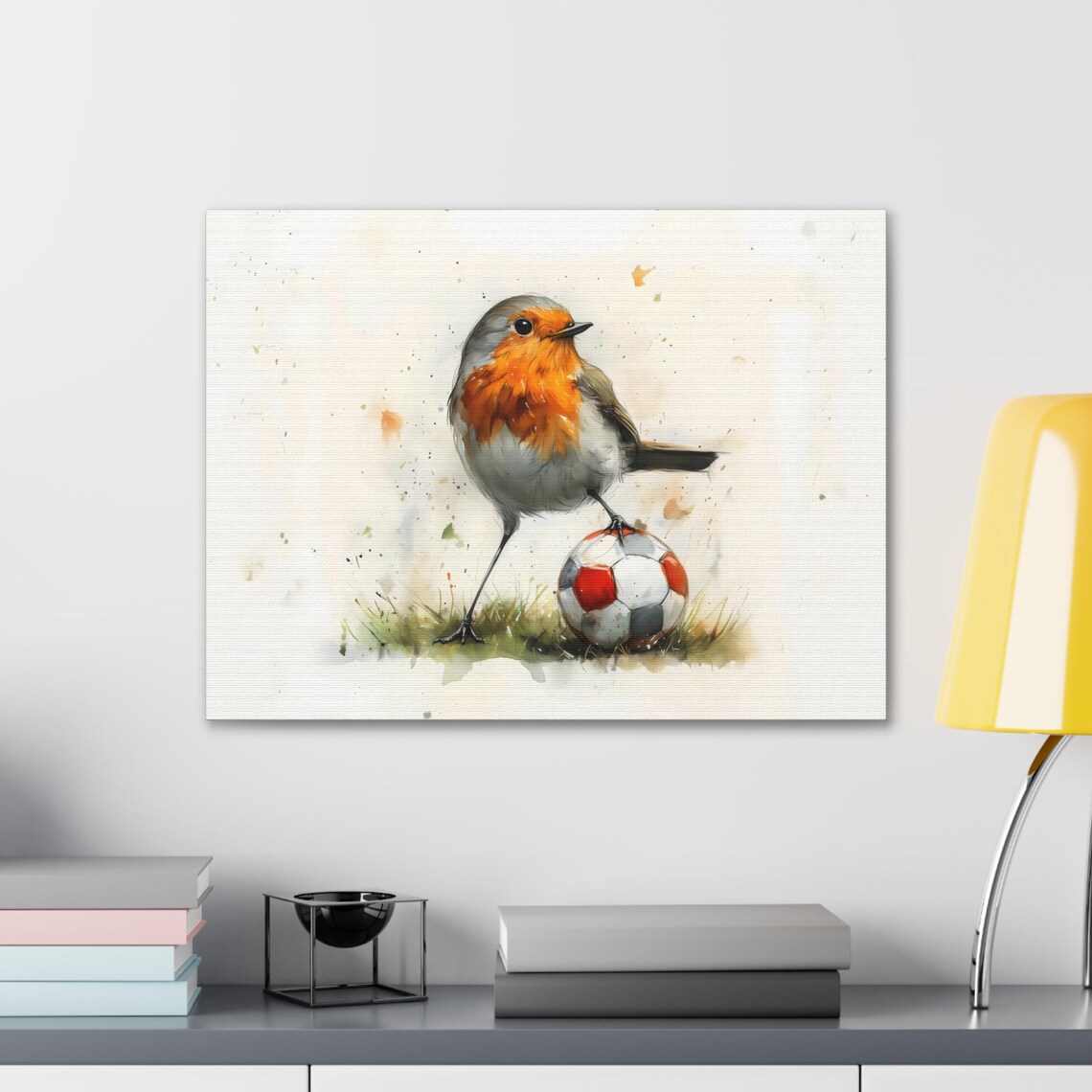 Cute Robin Soccer Ball Watercolor Close Up Bird Sports Painting Poster - Image 2