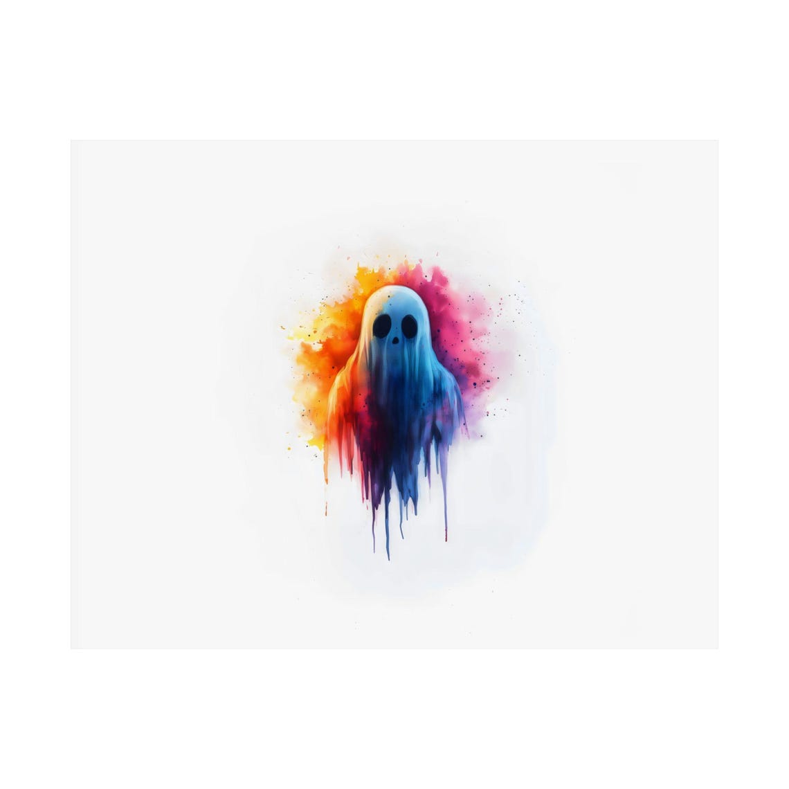 Cute Little Ghost Rainbow Watercolor Drip Spooky Season Poster - Image 3