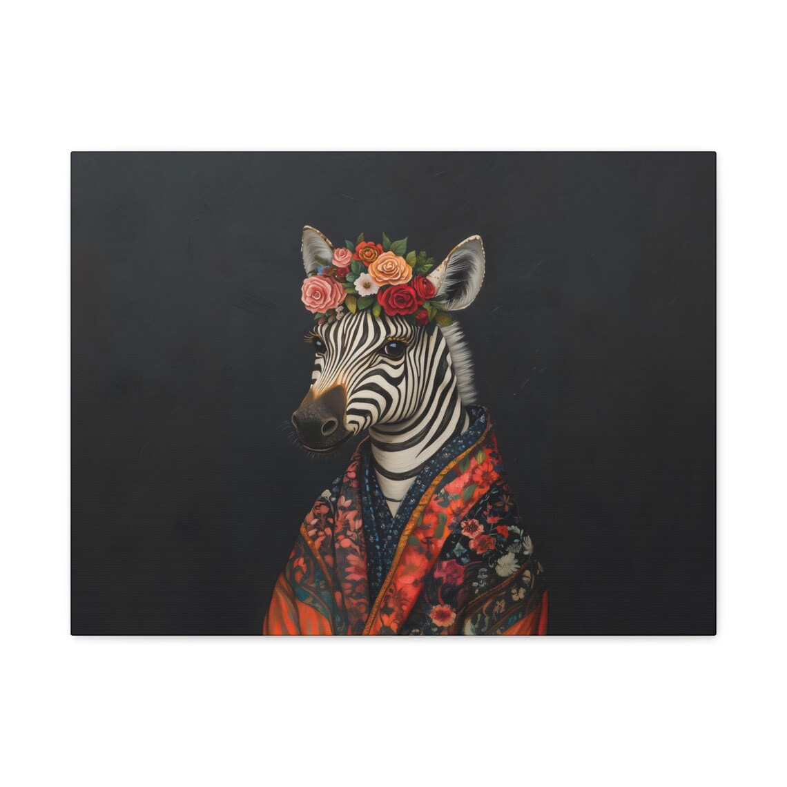Zebra in Rose Crown and Red Floral Robe Chic Maximalist Animal Art Poster - Image 3