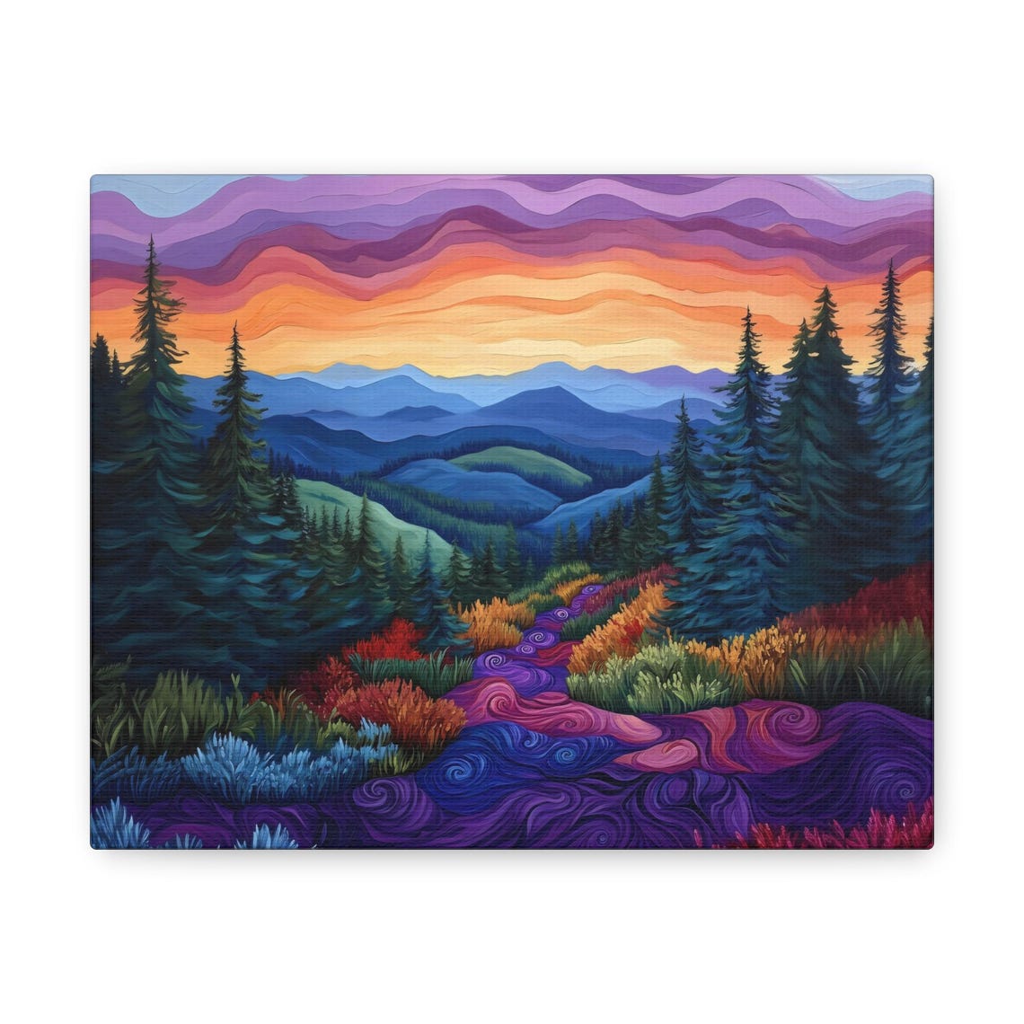 Vivid Sunset Over Layered Mountain Peaks With Wildflower Meadow Poster - Image 3