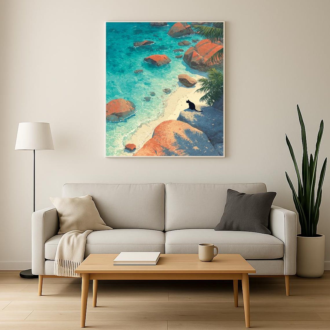 Tropical Black Cat Cove Turquoise Water Rocky Beach View Poster - Image 3