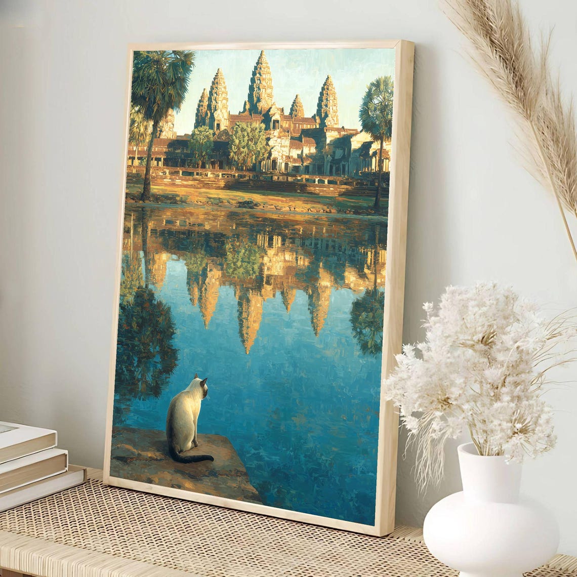 Angkor Wat Siamese Cat Temple Reflection Surreal Morning Poster - Image 3