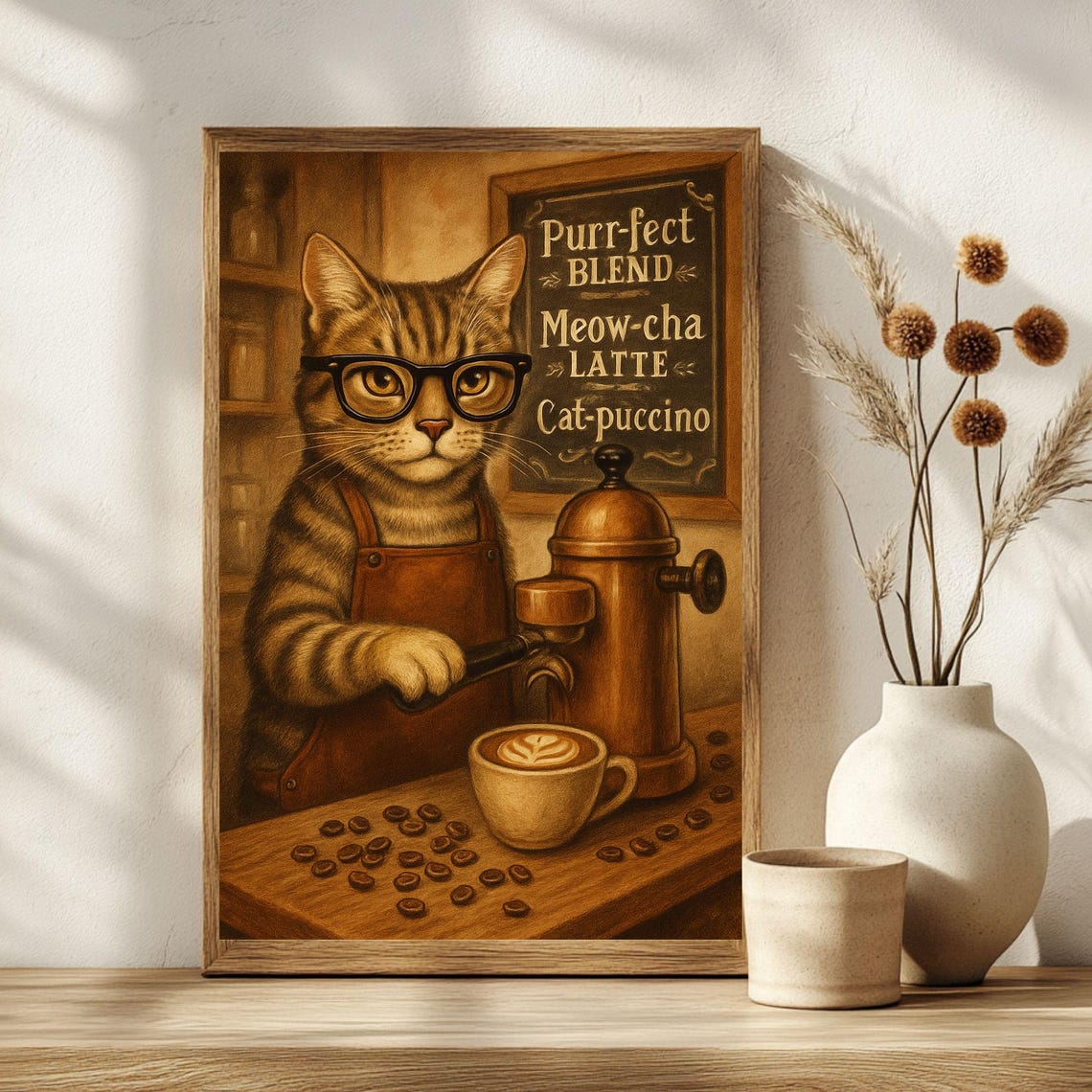 Coffee Cat Art Print Barista Wall Shop Decor Lover Gift Funny Kitchen For Hipster - Image 3