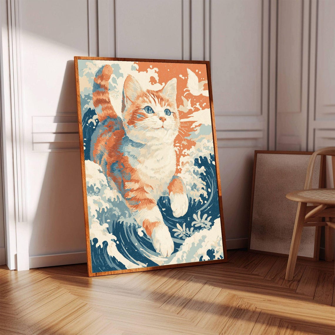 Hokusai Style Zen Cat Wall Art Lover Home Decor Gift Instant Poster - Image 2