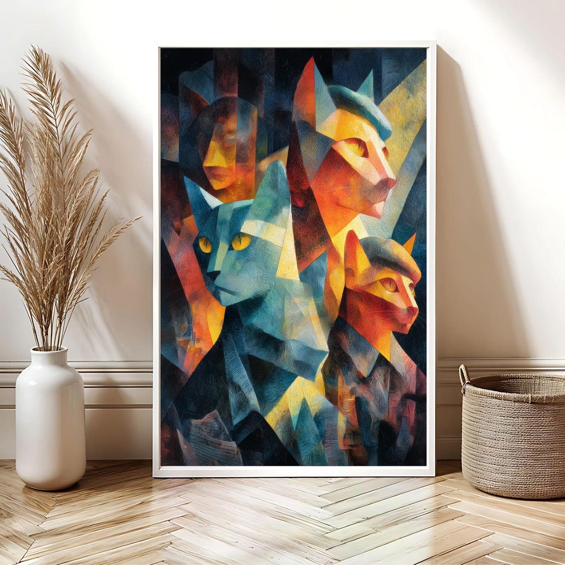 Cubist Cat Faces Geometric Abstract Bold Color Gallery Art Poster - Image 3