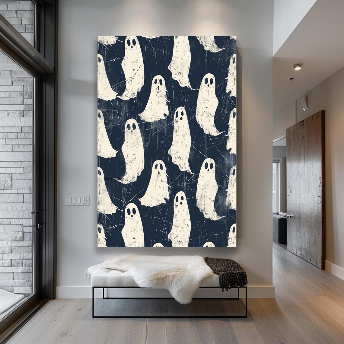 Vintage Halloween Ghost Pattern Cute Spooky Distressed Poster - Image 5