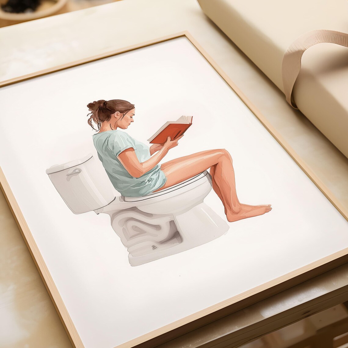 Woman Reading On Toilet Mint Shirt Funny Bathroom Humor Poster - Image 5