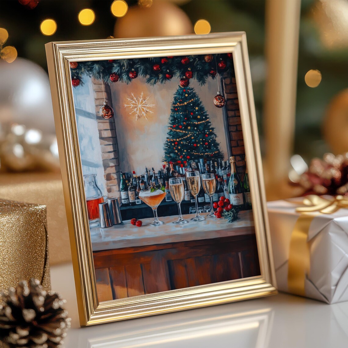 Christmas Cocktail Bar Champagne Winter Holiday Painting Poster - Image 7