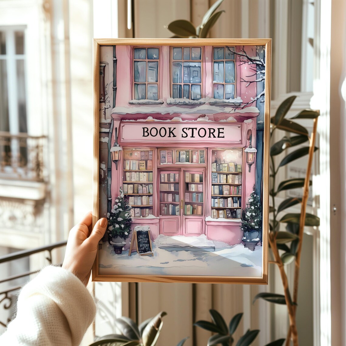 Winter Bookstore Cozy Christmas Bookshop Art Print - Image 3