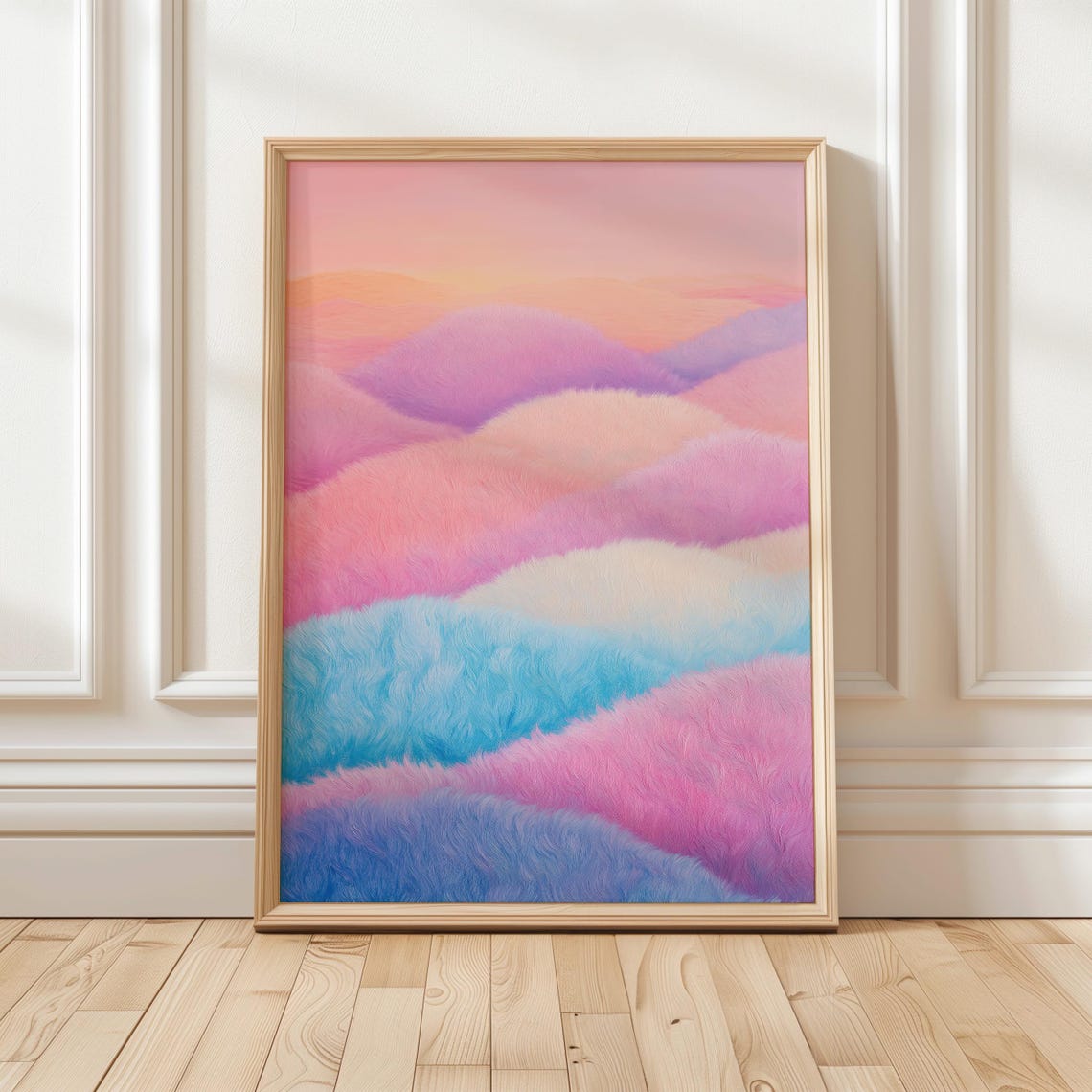 Pastel Rainbow Waves Abstract Dreamy Pink Blue Soothing Decor Wall Art