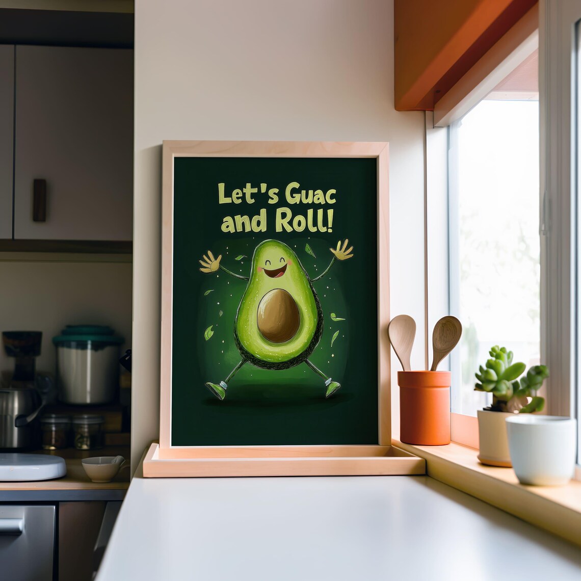 Funny Avocado Kitchen Art Let's Guac And Roll Printable Cute Food Wall Art Humorous Avocado Poster Kitchen Decor - Image 2