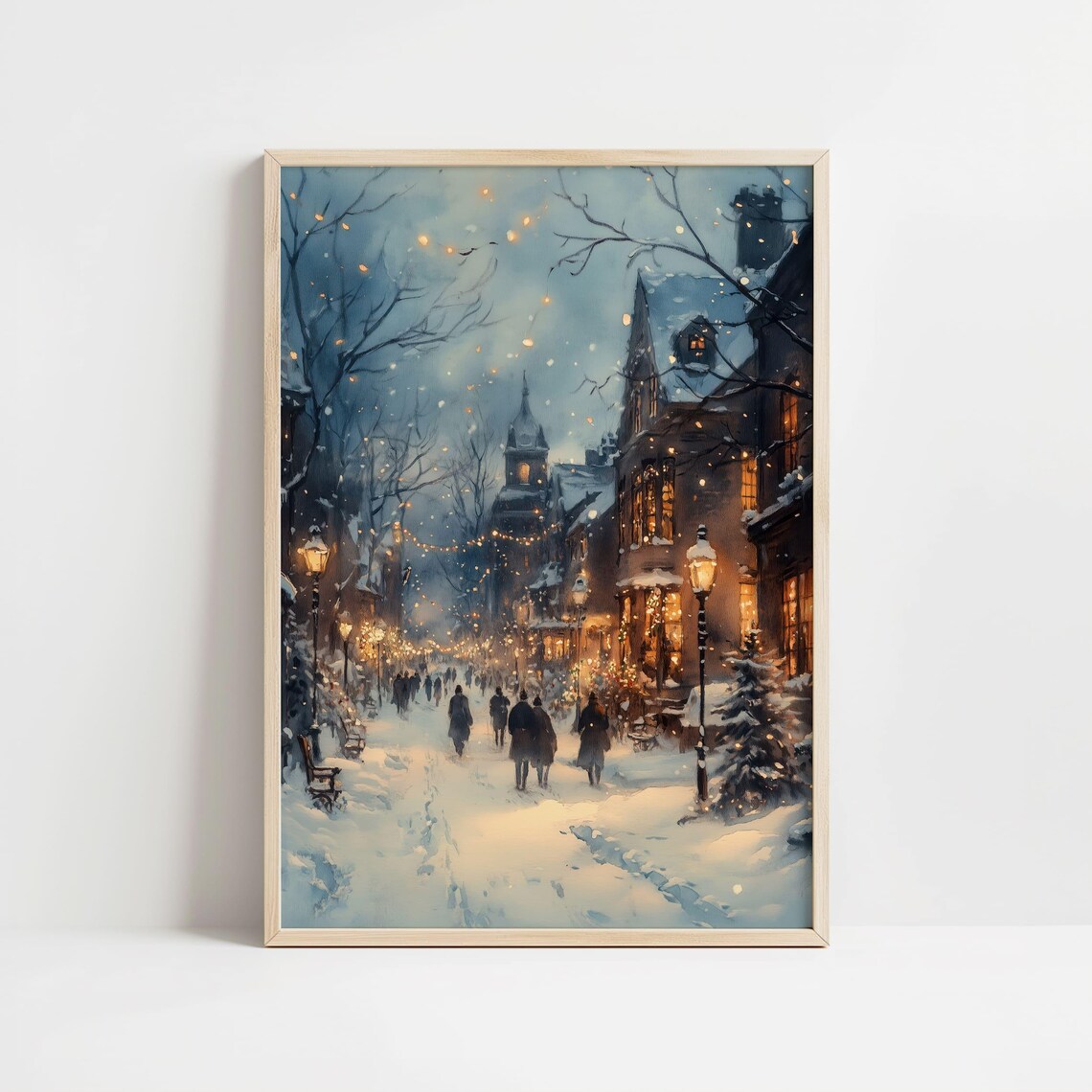 Winter Night Town Art Print, Snowy Street Holiday Decor - Image 8