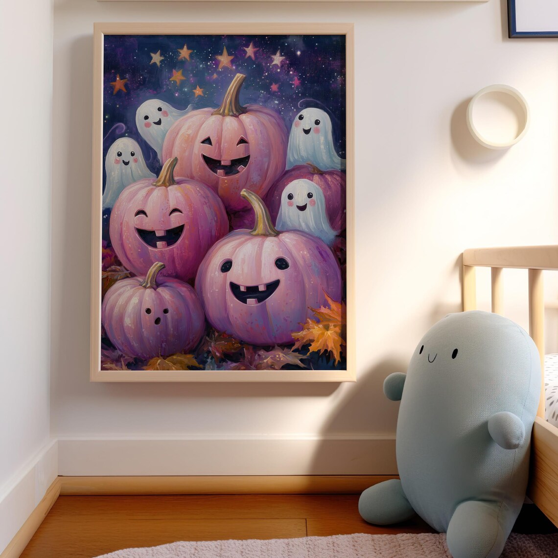 Halloween Ghost Art Print Pumpkin Wall Decor Cute Spooky Art Ghost And Pumpkin Halloween Print - Image 3