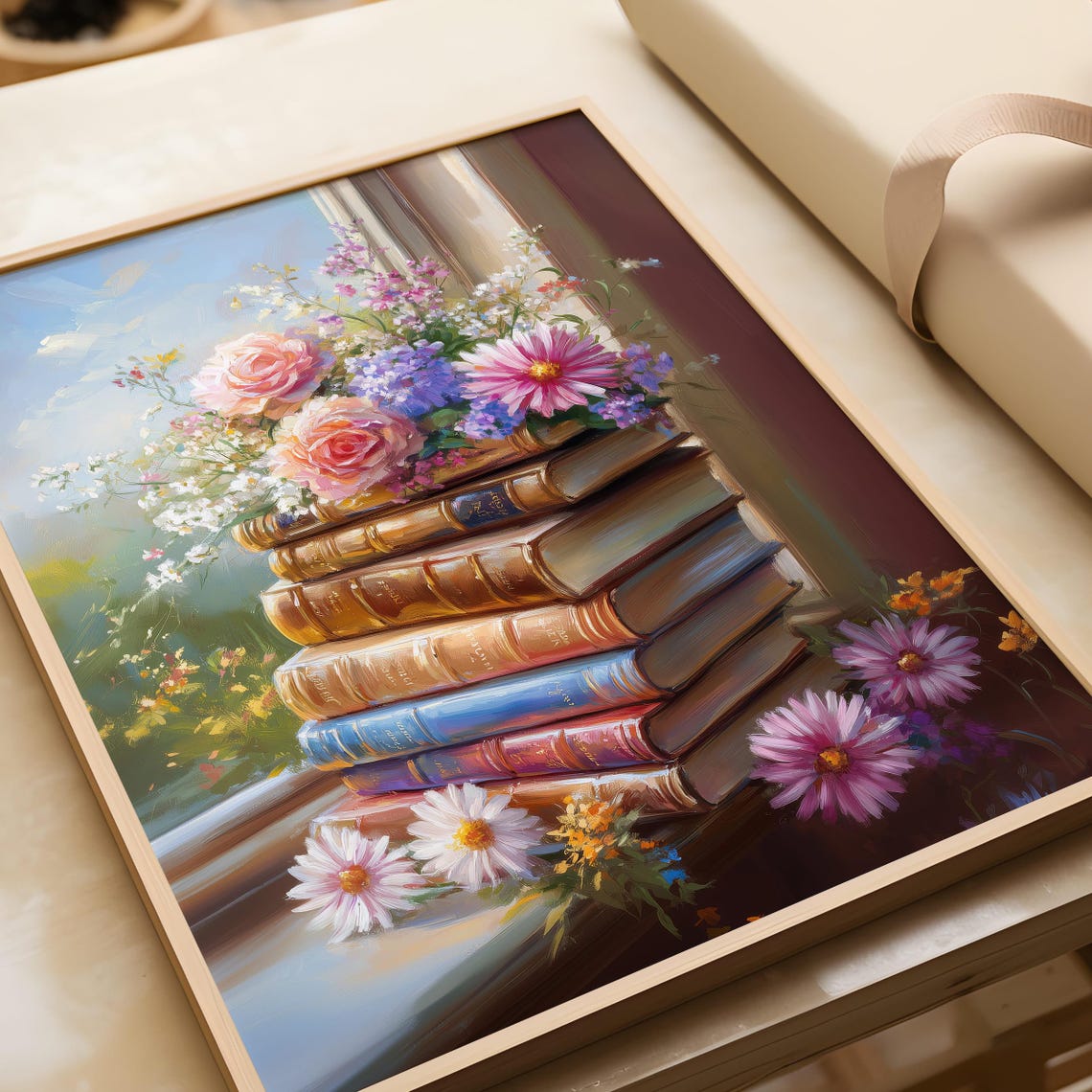 Vintage Floral Book Stack by Sunny Window Still Life Art Poster - Image 6