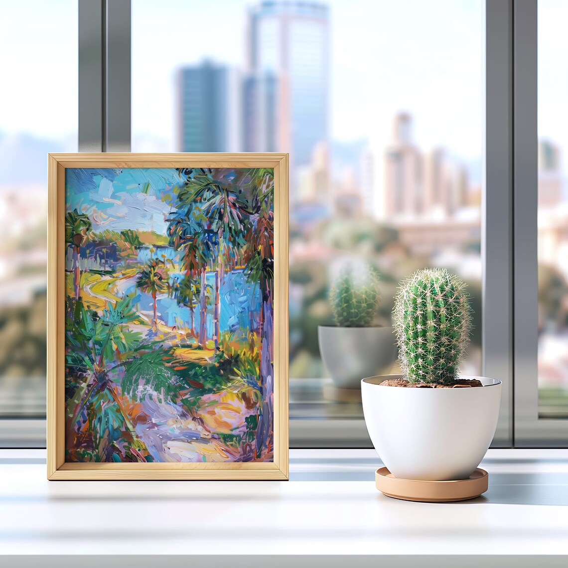 Tropical Palm Lagoon Vibrant Colorful Nature Painting Art Poster - Image 4