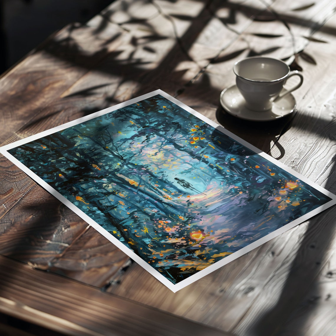 Skeleton in Glowing Blue Forest Night Halloween Painting Poster - Image 5