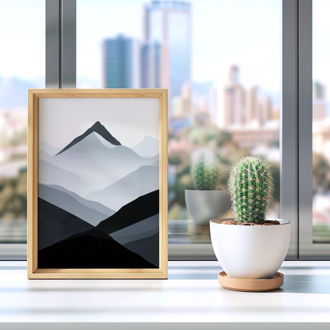 Black And White Abstract Mountain Layers Modern Nature Poster - Image 2