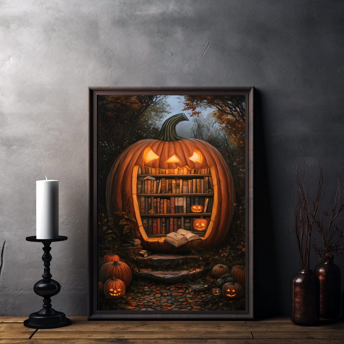 Giant Jack-O-Lantern Secret Library Halloween Spooky Books Poster - Image 7
