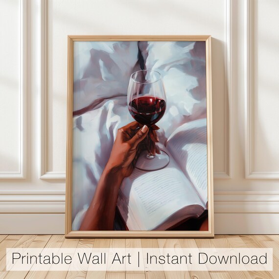Red Wine Glass Over Open Book Cozy Book Lover Reading Poster