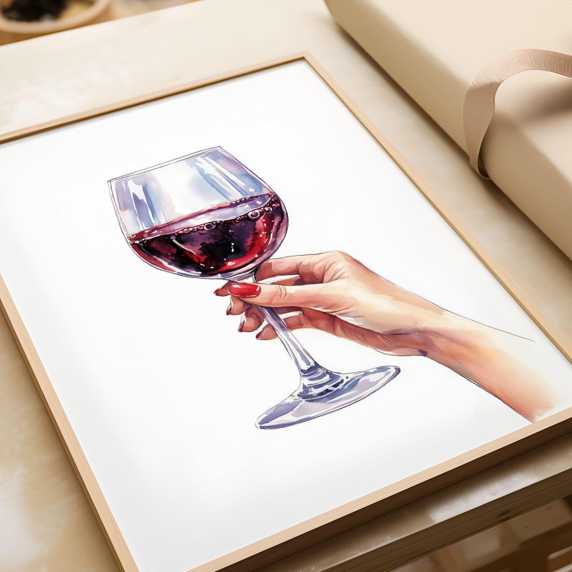 Hand Holding Red Wine Glass Watercolor Kitchen Bar Wall Poster - Image 3