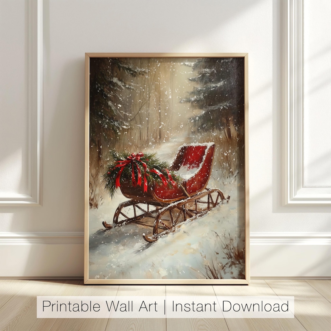 Vintage Winter Sleigh Christmas Wall Art, Rustic Holiday Decor - Image 5