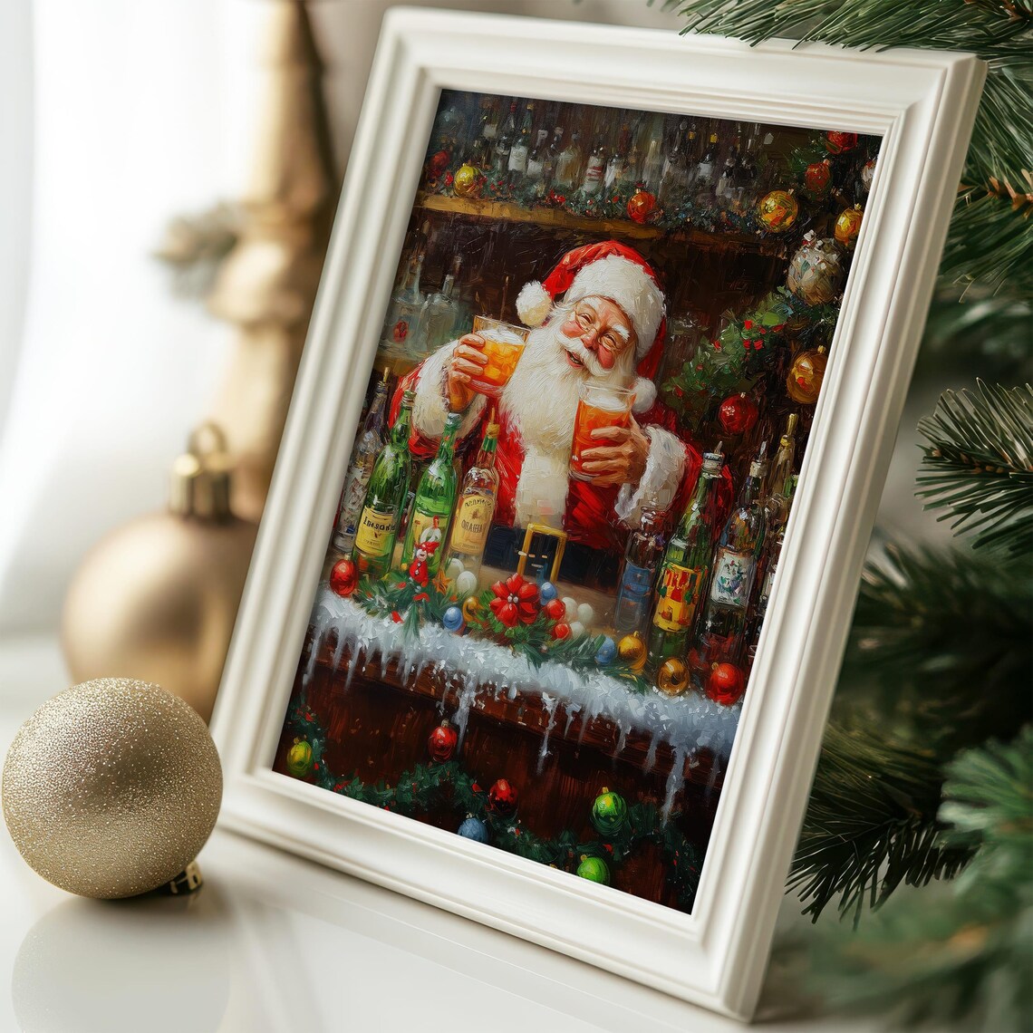 Funny Santa Claus Bar Art Christmas Poster - Image 6