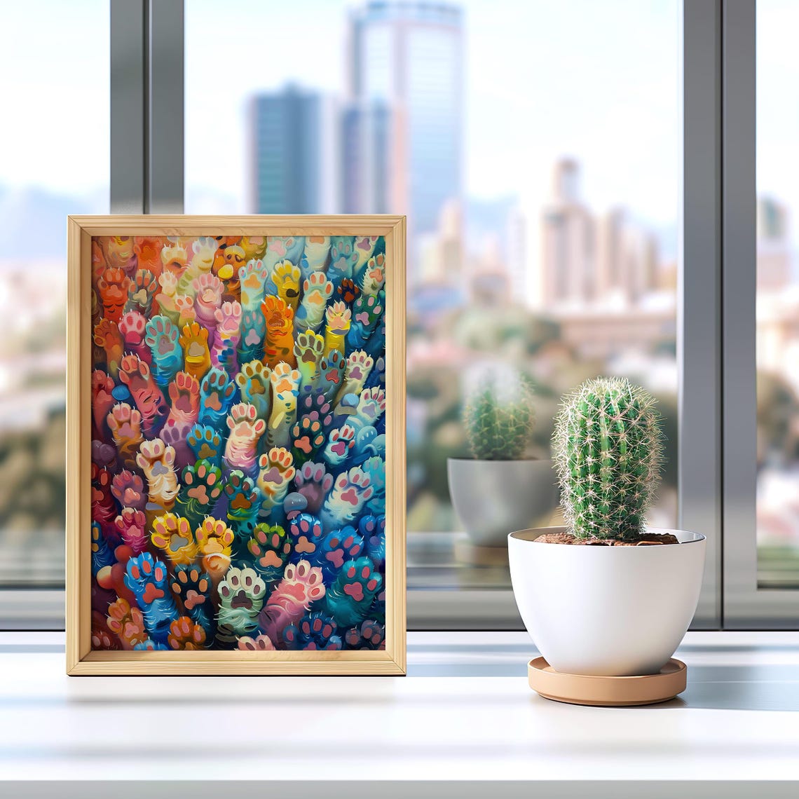 Colorful Cat Paws Rainbow Feline Abstract Painterly Pet Wall Art - Image 2
